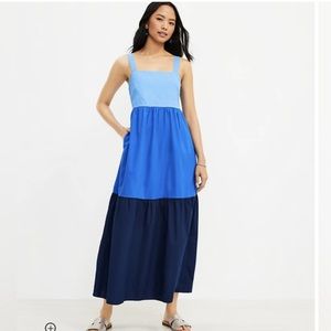 LOFT size MP Colorblock Tiered Maxi Pocket Dress, Never Worn
